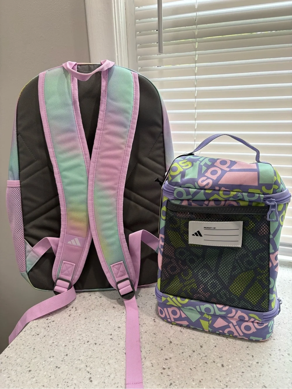 NEW Adidas Kids Tie-Dye Backpack and Lunch Bag Set - Pastel Multi